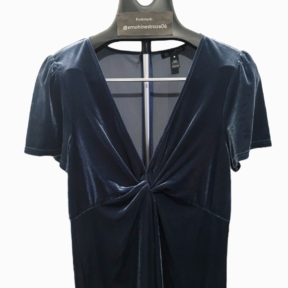 AQUA Dusty Blue Velvet Knot-Font Mini Dress - Picture 3 of 6